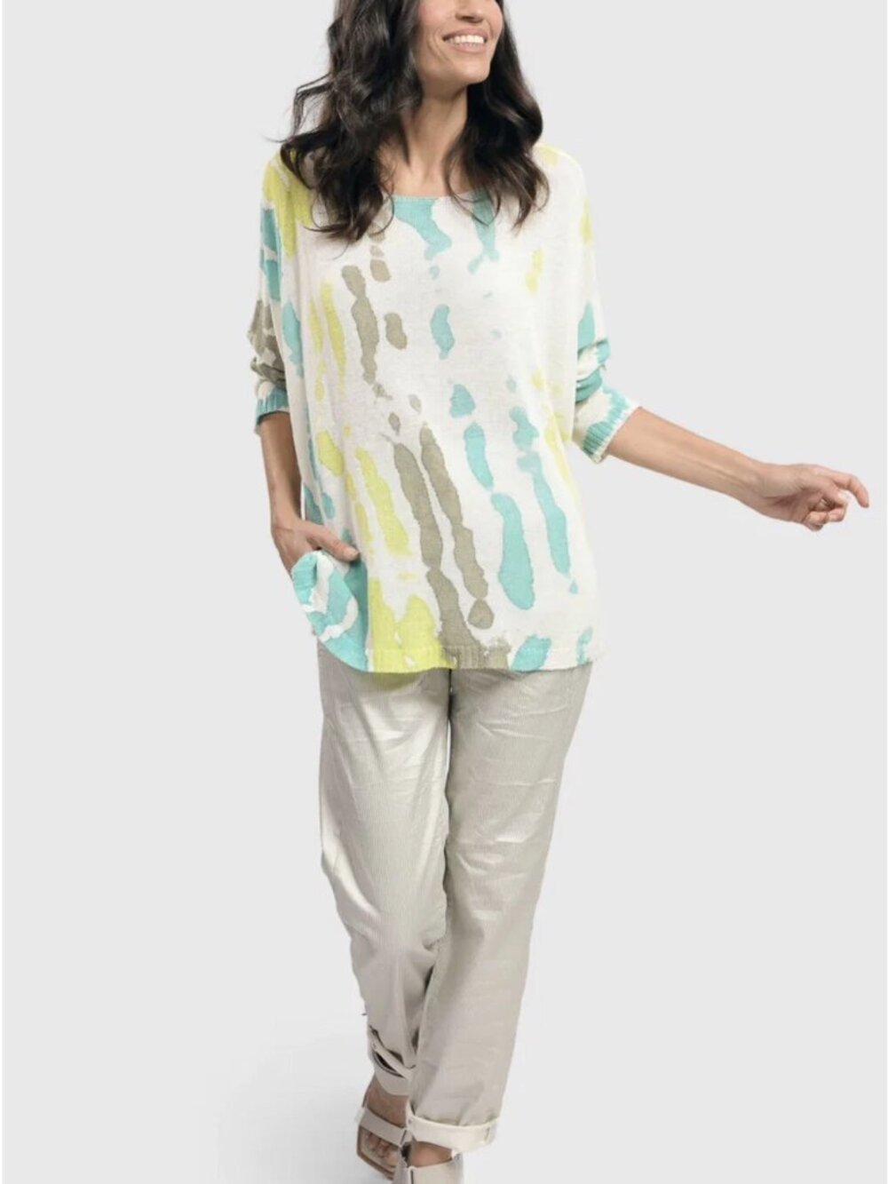 Alembika Sweater Linen Boxy Art to Wear Lagenlook Watercolor XS